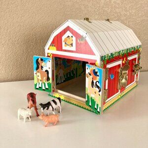 Melissa & Doug Latches Wooden Barn with 5 Doors & 4 Replacement Farm Animals